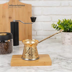Alisveristime Authentic Turkish Coffee Pot, Handmade Cezve/Ibrik, 2.75-Inch Width, 2.75-Inch Height - 6.76 Ounce Enhance Your Coffee Experience Now! (2 Cup) (Gold)