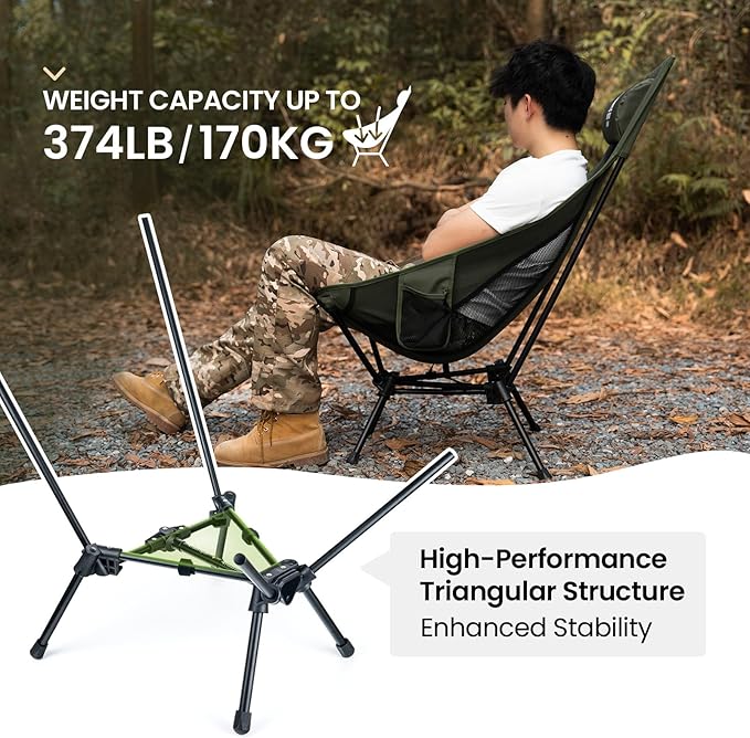 OneTigris Tigerblade High Back Camping Chair with Pillow Design, Comfortable Widened Seat Folding Chair