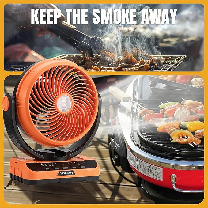 Raddy CF5 Oscillating Camping Fan with Remote, 40,000mAh Rechargeable Battery, Quiet Portable Fan with LED Light, USB-C, 5 Speeds, Hanging Hook for Tent, RV, Outdoor & Emergency Use