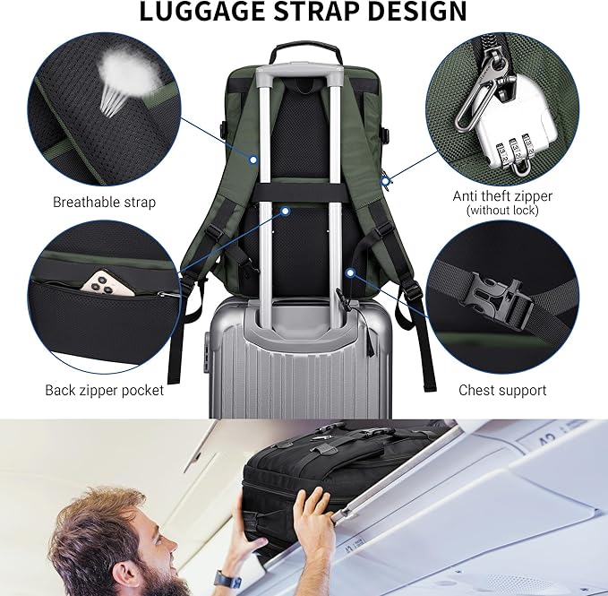 WITZMAN Travel Laptop Backpack for Men Fit 16 inch Computer Carry-on Airline Approved with USB Charging Port(B716 Army Green)