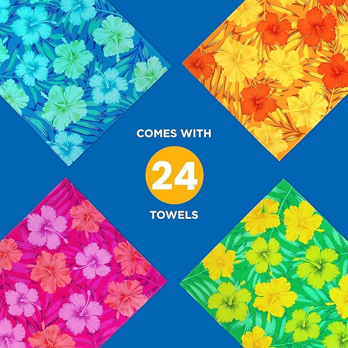 Kaufman - Colorful Hibiscus Beach Towels | 100% Cotton with Ends Hemmed | 30" x 60" | Colorful Soft & Absorbent Pool Towels for Adults and Kids | Fiber Reactive | 24 Pack