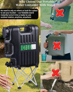 UPWOIGH 5 Gallon Water Jug with Spigot and Folding Stool – Leak-Proof, BPA-Free Portable Black Water Container with Stand, Large Outdoor Storage Tank for Camping, Hiking, RV, Travel, and Emergency Use