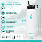 HYDRO CELL Stainless Steel Insulated Water Bottle with Straw - For Cold & Hot Drinks - Metal Vacuum Flask with Screw Cap and Modern Leakproof Sport Thermos for Adults (White 40oz)