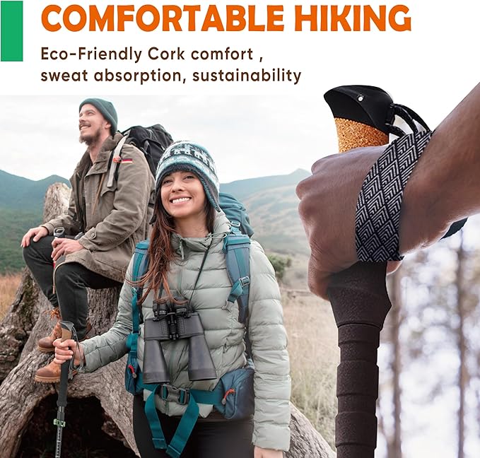 TREKOLOGY Trek-Z Cork Grip Trekking Poles – Lightweight Folding Hiking Poles, Adjustable Height, Compact Travel Design, Aircraft-Grade Aluminum Walking Sticks for Men & Women