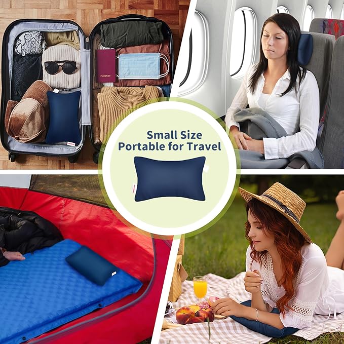 Pro Goleem Small Pillow 11’’x6’’x2.5’’ for Travel and Camping with Name Tag Mini Tiny Pillow for Room Couch Sofa Chair and Outdoor Car Air Nap Neck Lumbar Knee Rest Pillows, Navy Blue