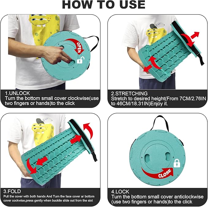 ALEVMOOM Upgraded Collapsible Stool with Cushion,600LBS Max Weight,18.31" Height Adjustable,Sturdy Portable Telescoping Stool,Folding Camping Stool for Outdoor Hiking Travel