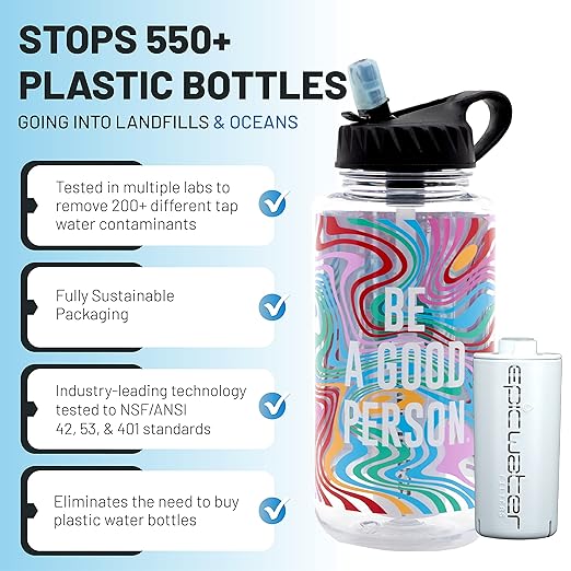 Epic Water Filters Nalgene OG Water Bottle with Filter, USA Made, BPA Free, Removes 99.99% Tap Water Contaminants, Forever Chemicals, BAGP Art, 32 oz