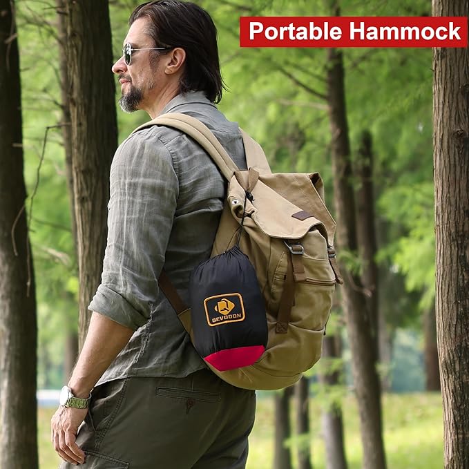 Camping Hammock with Net,Portable Lightweight Double Hammocks with Tree Straps and Solid D-Shape Carabiners,Parachute Nylon Hammock for Backpacking Beach Backyard Patio Hiking Black&Red