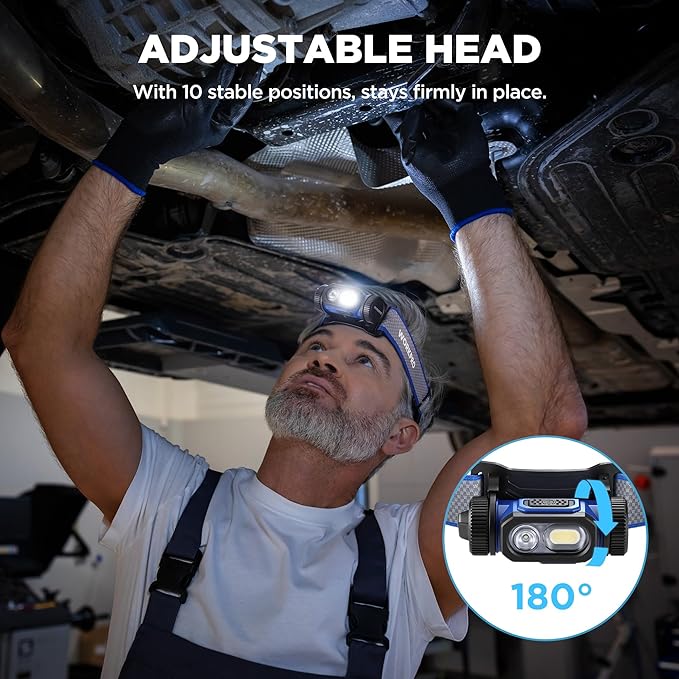 WORKPRO Rechargeable Headlamp, 700LM Super Bright Head Lamp with Motion Sensor, Memory Function, Turbo Mode, Waterproof Headlight for Camping, Hiking, Running, Repair