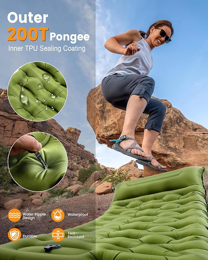 Camping Sleeping Pad,5.9 Inch Thick Camping Mat with Built in Pillow and Foot Pump,Self Inflating Sleeping Pad Ultralight for Camping Backpacking Tent（Green