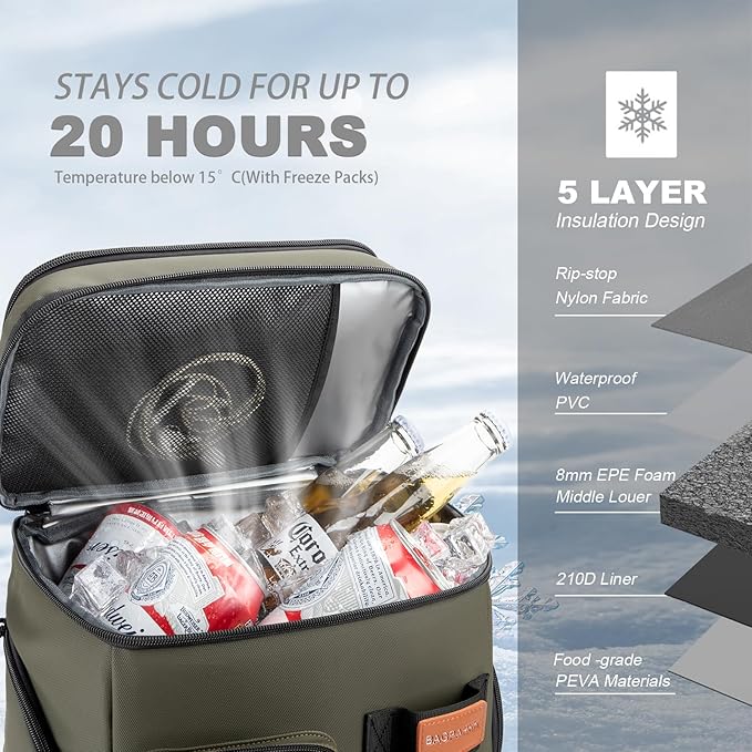 Insulated Cooler Backpack,33/45 Cans Multifunctional Double Deck Leakproof Cooler Bag with Sternum Strap,Large Capacity Lightweight Travel Camping Beach Backpack