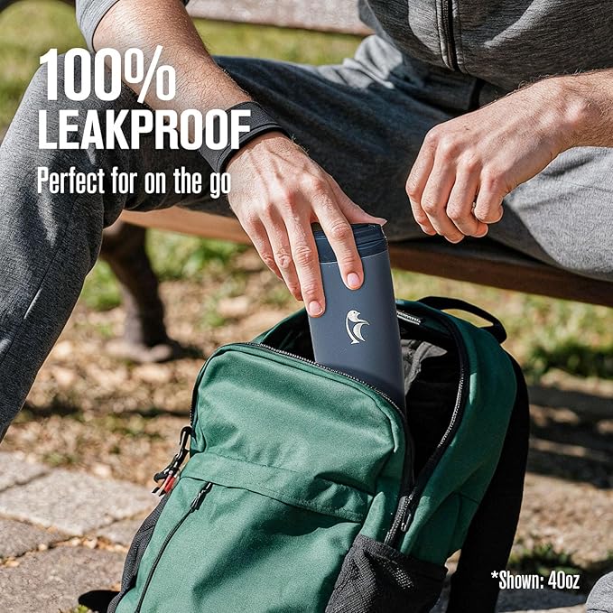 Coolflask Water Bottle 32 oz Fits Car Cup Holder, Slim Tumbler Stainless Steel with Straw & Handle, Vacuum Flask Leakproof Wide Mouth for Travel Sports Gym, Grey