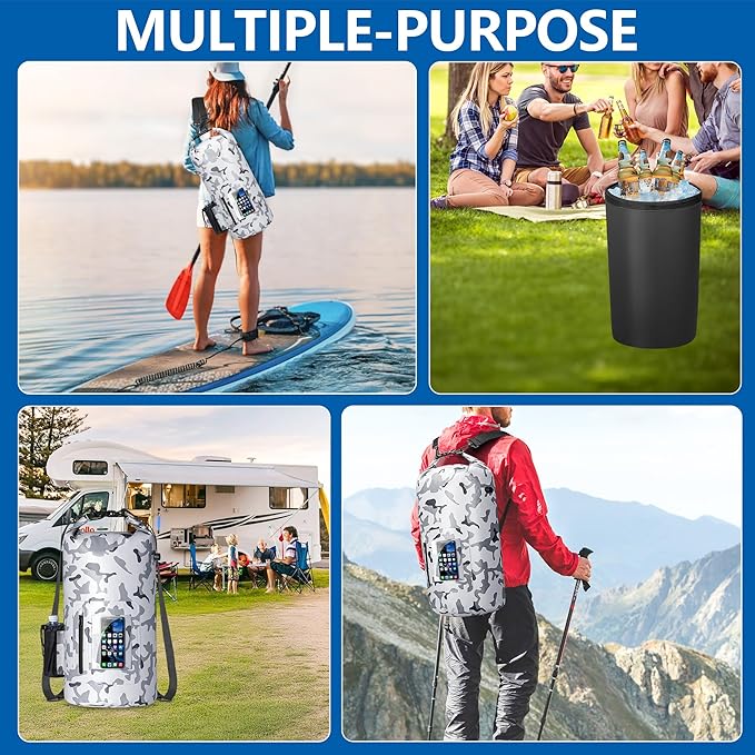30L Waterproof Dry Bag with 20L Detachable Cooler, Dry Bag Cooler Backpack with Phone Pocket and Bottle Pouch, Suitable for Kayaking, Boating, Camping and Water Activities