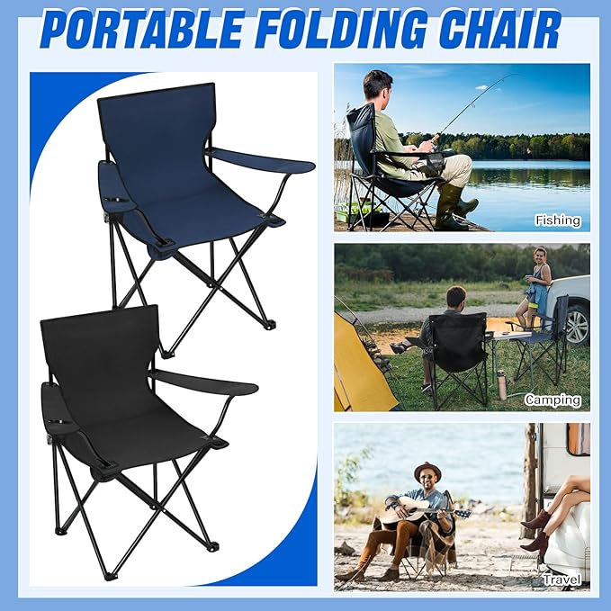 Huwena 10 Pack Folding Camping Chairs Bulk with Cupholder Carry Bags Lightweight Camp Chairs Collapsible Portable Outdoor Lawn Chair for Picnic, Beach, Outside