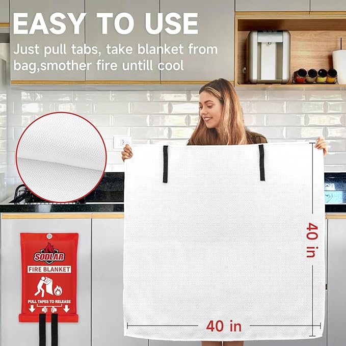 Fire Blanket Emergency for Home Kitchen - 12 Pack 40"x40" Fireproof Safety Protection Fiberglass Flame Retardant Blankets Survival Essential Kit for House Car Camping Outdoor Fireplace Grill BBQ