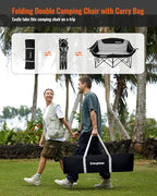 KingCamp Double Camping Chair, Oversized Heavy Duty Loveseat for Adults Portable Folding XL 2 Person Couch Padded Comfortable Two Seat with Cup Holder for Outdoor Lawn Backyard