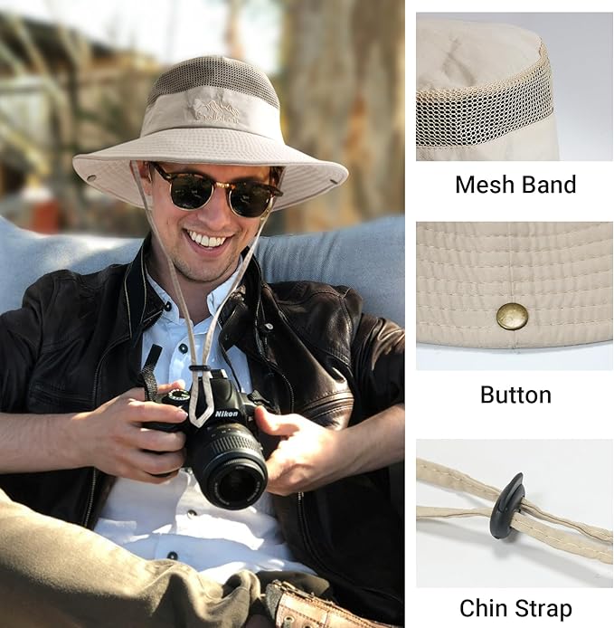 NPQQUAN Sun Hats for Men Women with Neck Flap UPF 50+ UV Protection Wide Brim Bucket Hat Safari Hiking Fishing Hats