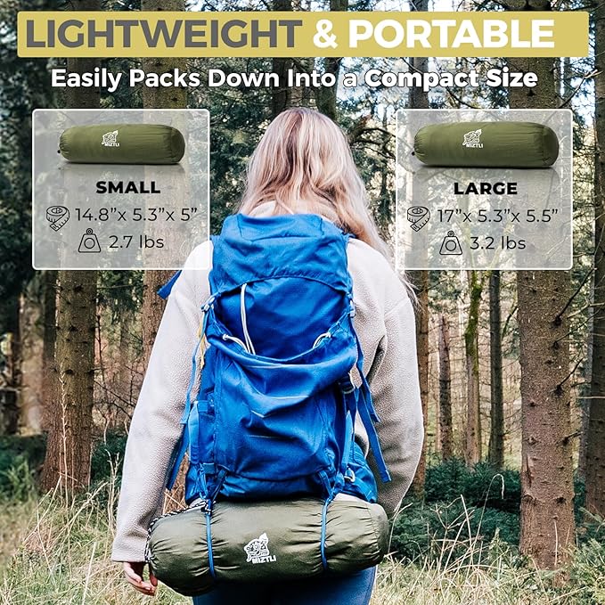 Miztli Camping Hammock -Portable Hammock w/Spacious Net & Tree Straps w/Adjustable Loops, Double and Single Hammock for Outdoor, Indoor, Hiking and Travel