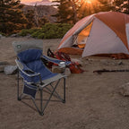 Oversized Folding Camping Chair,Heavy Duty Padded Portable Lawn Chair,Soft&Comfortable,Tear-Resistant Fabric,w/2Extra Large Cup Holder,Storage Pocket,Carry Bag,Outdoor Beach Garden Fishing.Dark Blue