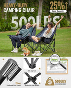 KingCamp Oversized XL Camping Chair, Heavy Duty 500lbs Folding Couch for Adults, Padded Large Comfortable Sofa Seat with Cooler Bag Cup Holder for Outdoor Sports Fishing Patio Lawn, Black/Grey
