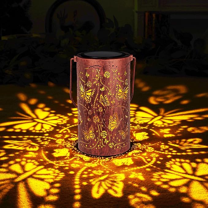 Homemory Butterfly Solar Lanterns Lights Outdoor Waterproof, Hollowed-Out Metal Decor Lantern, Gifts for Women, LED Solar Lights Metal Decoration Outside for Yard, Patio, Backyard, Porch, Lawn