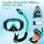 Vvinca Snorkeling Gear for Kids Dry Top Kids Snorkel Set for Boys Girls Junior Youth Children Age 4-14 Swim Goggles with Nose Cover Anti-Fog Panoramic View Adjustable Elastic Diving Mask and Snorkel