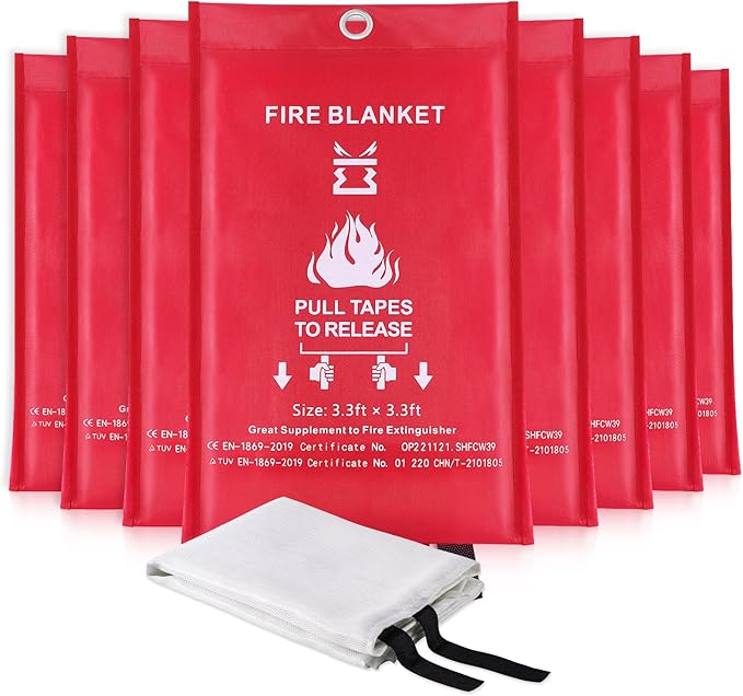Fire Blanket for Kitchen Home Emergency - Fiberglass Blankets Fire Survival Suspension Flames Retardant Extinguisher Great for Stove Car Garage Office Camping Caravan BBQ Safety (8-Pack)