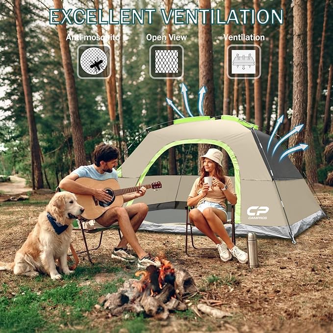 CAMPROS CP Tents for Camping 4 Person Tent Waterproof Windproof Double Layer Camping Tent, Easy Setup Dome Tent with Large Mesh Windows & Wider Door for Outdoor Camping & Hiking