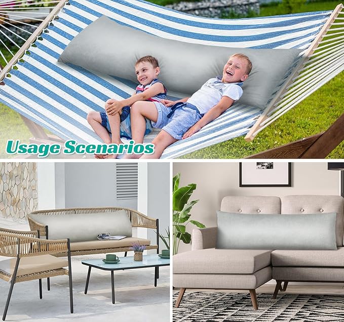 Hammock Pillows Outdoor Waterproof with Ties, 40.5" L X14.5 Wx4 H Extra Large Hammock Cushion All Weather Resistance Outdoor Pillow for Hammock, Patio Furniture, Camping