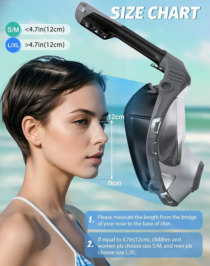 Full Face Snorkel Mask- Snorkeling Gear for Adults with Safe Dry Top Breathing System, Latest Foldable Panoramic View Snorkeling Mask for Men and Women, Anti Fog Anti Leak