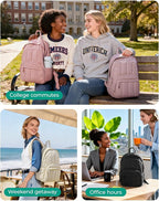 BAGSMART Womens Backpack Travel Laptop Backpack for Women, Quilted College Laptop Bookbag, Work Back Pack for Women, Cute Computer Water-Resistant Casual Daypack, Puffer Rose Purple