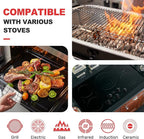 Carbon Steel Griddle Comes with Grill Press, Double Burner Griddle for Gas Stove, Electric Range, Outdoor Gas Grill, Induction, and Oven, Pre-seasoned Nitride Coating Compatible with Made in