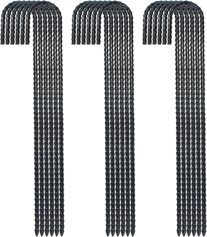 16 Inch Ground Rebar Stakes, J Hook Extra Heavy Duty Rust Proof Coated Steel Ground Anchors with Chisel Point End for Camping Tent and Canopy Tent (8)