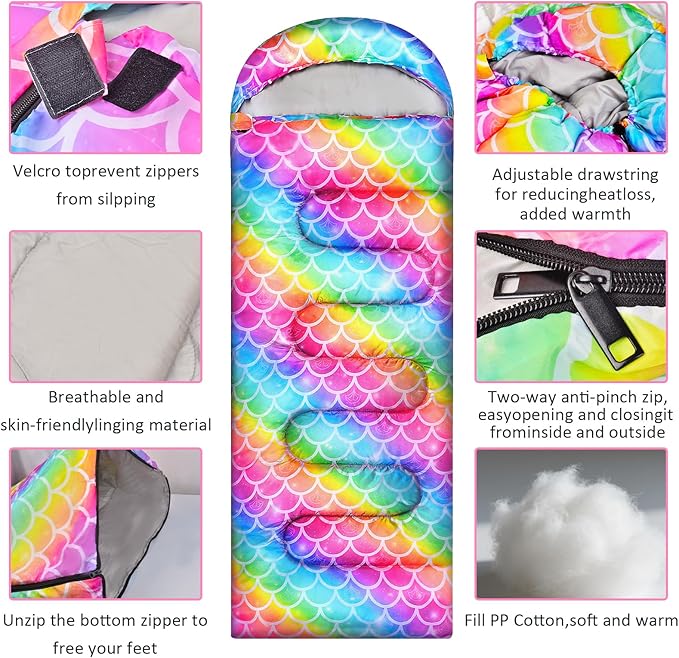 Camping Sleeping Bag for Kids Girls Boys,3 Season Warm Sleeping Bag Waterproof Portable for Outdoors Traveling,Camping