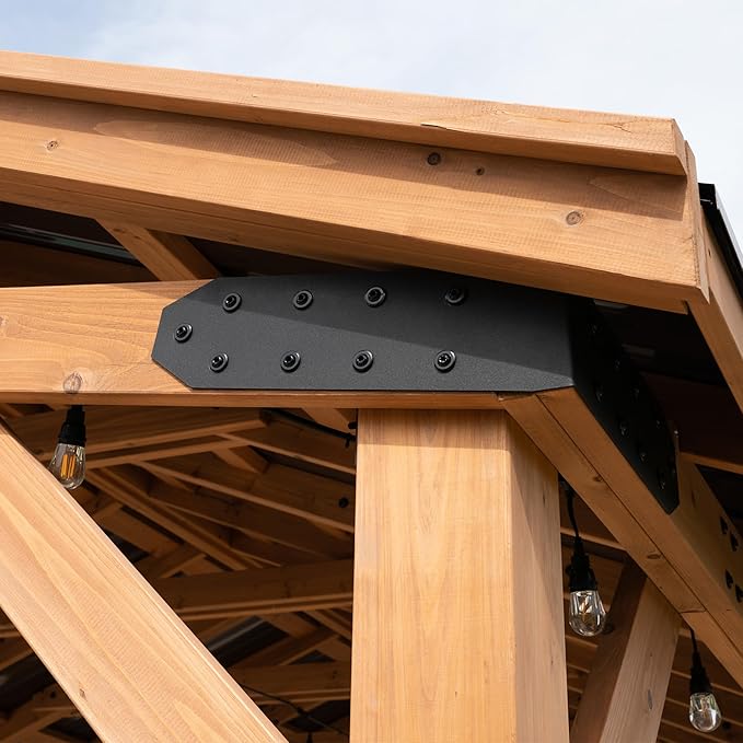 Backyard Discovery Norwood 16 ft. x 12 ft. Cedar Wood Gazebo,Thermal Insulated Steel Roof, Durable, Supports Snow Loads and Wind Speed, Rot Resistant, Backyard, Deck, Garden, Patio Light Brown