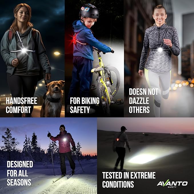 AVANTO PRO Chest Light, Original, USB-C Rechargeable, Running Lights for Runners, 500lm Adjustable Beam, 3-5h Use Time, Running Headlamp Flashlights, Walking Lights for Night Walking, Black