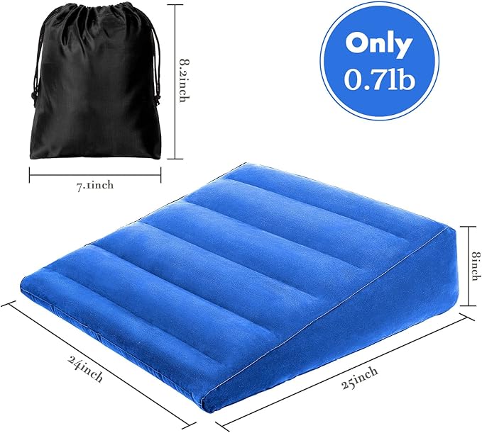 Inflatable Wedge Pillow, Portable Travel Wedge Pillow, Fast Inflation & Deflation Inflatable Wedge Pillows for Travel, Blow Up Sleeping Back Knee Bed (Blue)