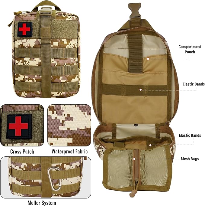 Survival First Aid Kit, MOLLE Medical Pouch Tactical First Aid Kit for Home, Car, Hiking, Travel, Camping, Desert