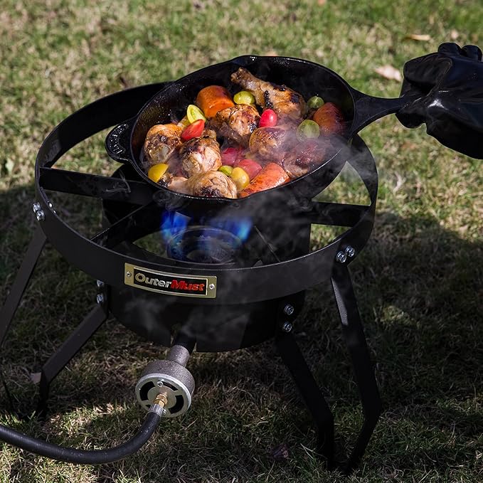 Gas Stove Propane Burner with Regulator and Cast Iron Braided Holes (single) for Outdoor Cooking, Camping and Seafood Boil