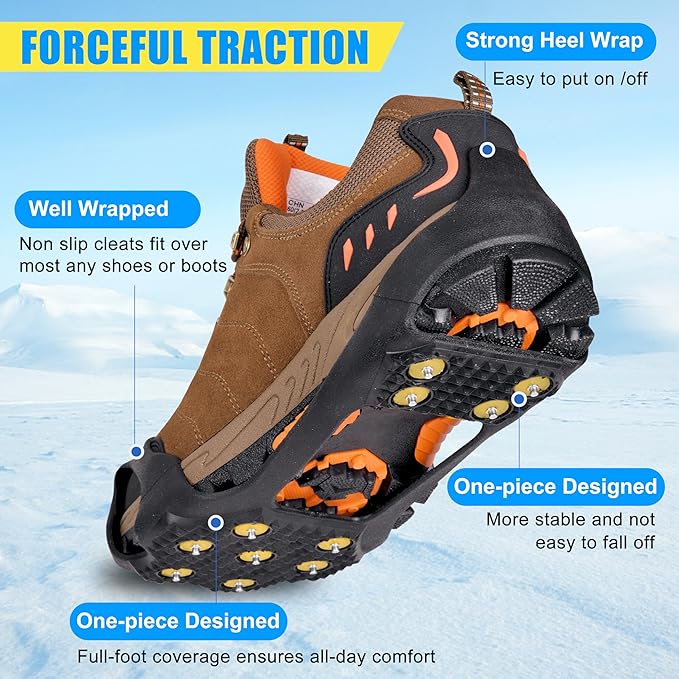 Ice Snow Cleats for Shoes and Boots,Walk Traction Cleats Crampons Anti Slip 11 Studs Ice Snow Grippers Over Shoe for Men Women Walking on Snow Ice