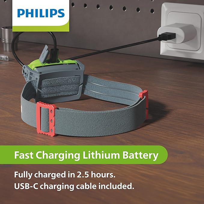 Philips Xperion 3000 LED Headlamp Work Light, 300 Lumen Professional Flashlight with Diffused Flood Light and Rotatable Spotlight for Mechanics, Running, Camping, Grilling, Outdoor Use