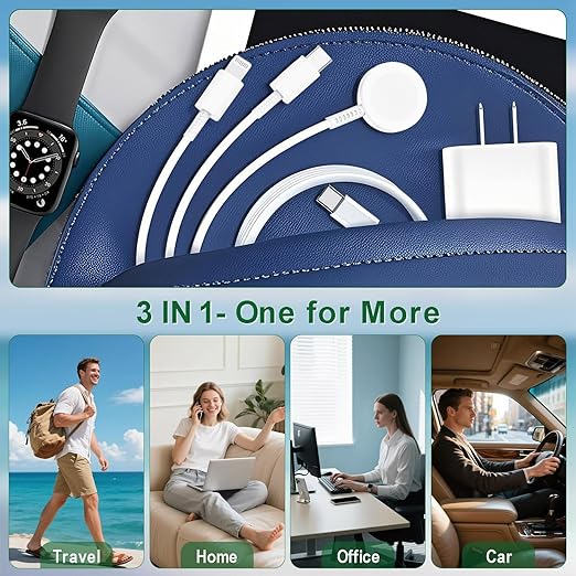 Multi Charger for Apple Watch Charger/iPhone 16 Charge/Multiple Devices, 3 in 1 Travel Charging Cable 6.1FT with 20W USB C iWatch Chargers Fast Charging for i-Watch Series/iPhone 15 16 Pro Max/14/13
