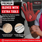 BLAZIN' GRILL Rolling Grill Basket with Removable Handle | 2 x Grilling Basket & Smoker Accessories | Grill Baskets for Outdoor Grill with BBQ Gloves | Barbecue Grill Baskets for Vegetables, Seafood & Meat