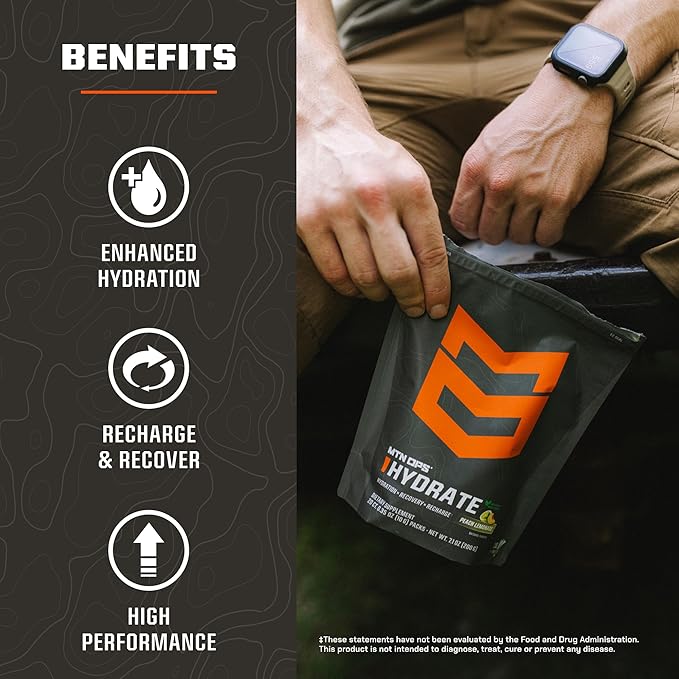 MTN OPS Hydrate Electrolytes Powder Drink Mix, Naturally Sweetened with Monk Fruit, Gluten Free 20 Single Serving On-The-Go Electrolyte Packs, Citrus Italian Ice