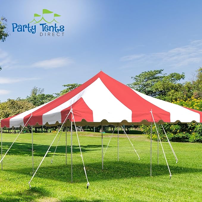 Party Tents Direct 20'x20' Weekender Standard Canopy Pole Tent - Easy Up Canopy Tent with 80 Person Capacity - Outdoor Canopies for Parties, Weddings, & Events (Red/White Top)