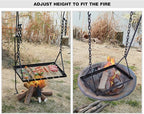 REDCAMP Swing Campfire Grill Stand - Collapsible Campfire Cooking Rack with 6 Hooks & Iron Grill Grate, Portable Dutch Oven Hanger for Outdoor Camping, Cookware, Bonfire, Rectangle
