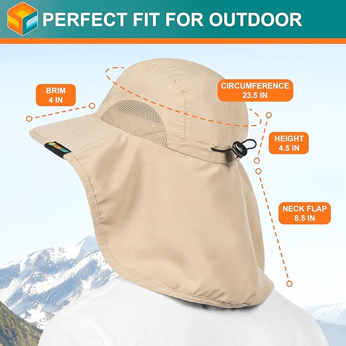 SUN CUBE Wide Brim Sun Hat with Neck Flap, UPF50+ Hiking Safari Fishing Hat for Men Women, Sun Protection Beach Hat