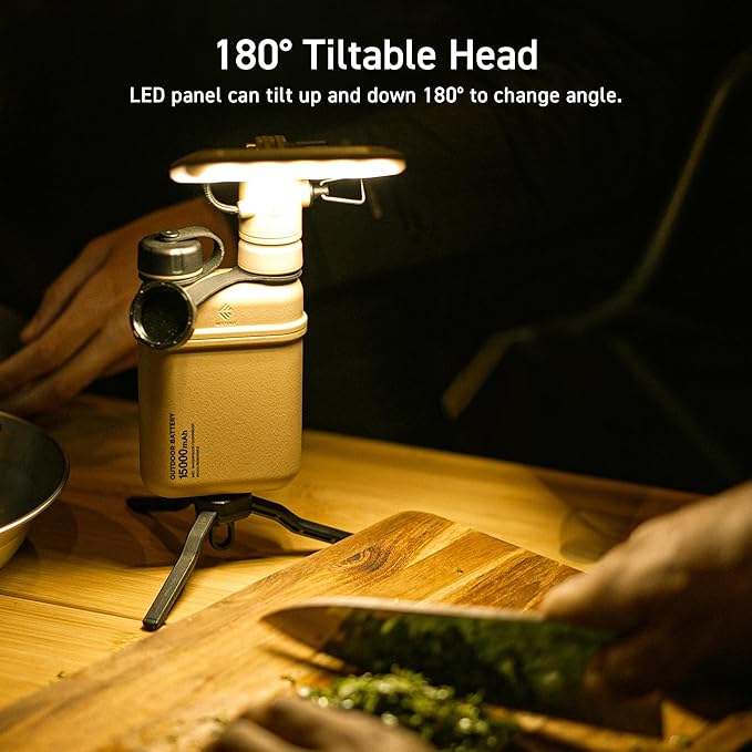 ELECOM NESTOUT Outdoor Camping LED Panel Flashlight w/Mini Tripod, Dimmable USB Powered LED Light, IP44 Water Dust Resistant, 30-1000 Lumen, Portable Lantern for NESTOUT Power Bank, Black (Flash-1)