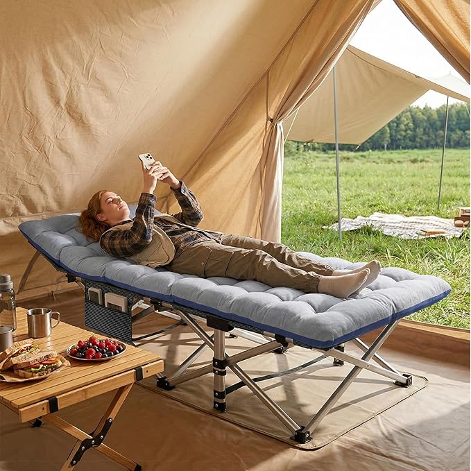ABORON Camping Cot for Adult 28" Extra Wide, Heavy-Duty 1200D Oxford Cot for Sleeping, Portable Folding Camp Bed with Mat & Carry Bag