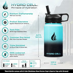HYDRO CELL Stainless Steel Insulated Water Bottle with Straw - For Cold & Hot Drinks - Metal Vacuum Flask with Screw Cap and Modern Leakproof Sport Thermos for Adults (Teal/Black 14oz)